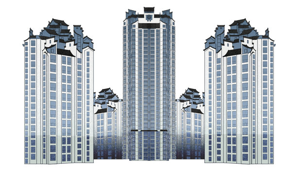 中式风格现代高楼建筑群