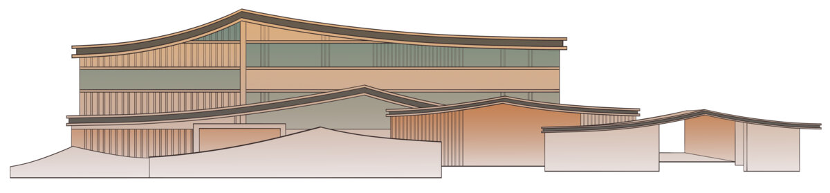 中式风格多层建筑侧视图
