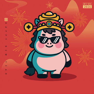 2026年可爱小马贺新春财神爷形象