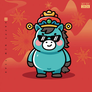 2026年卡通小马贺新春插画手机壳图案