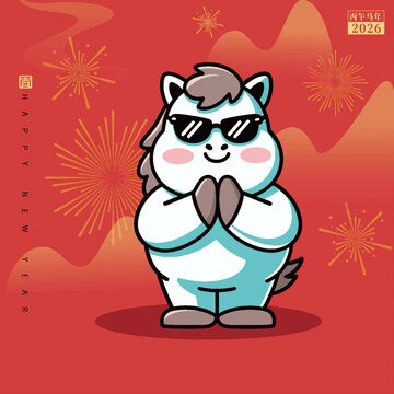 2026马年可爱卡通贴纸对联窗花拜年形象