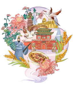 河南开封府霸陵桥曹操开封铁塔炎黄二帝手绘