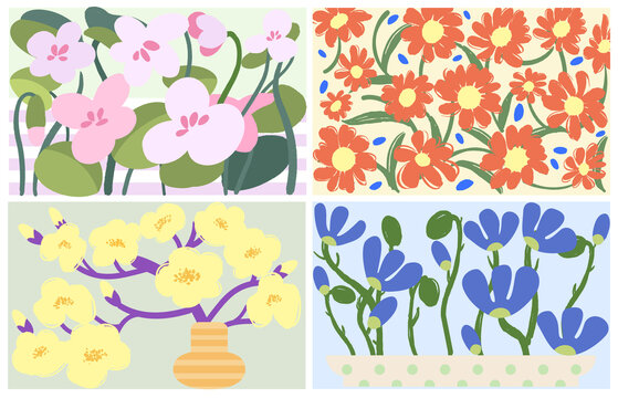 鲜花花卉时尚花纹花朵装饰风图案插画