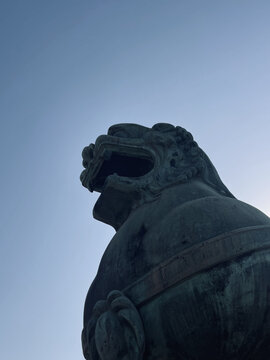 威严石狮仰拍特写