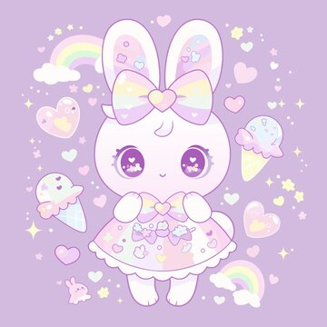 梦幻兔子手绘图案