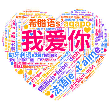 多语言我爱你心形文字图