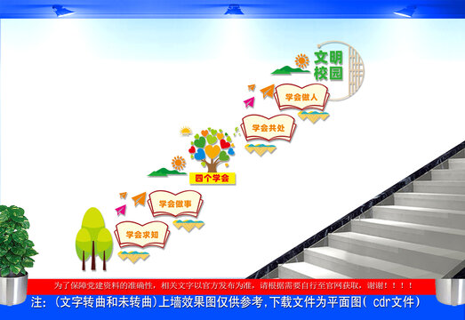四个学会校园楼梯文化墙