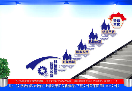 智慧公安科技强警楼梯文化墙