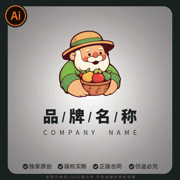 农夫捧果卡通品牌标志设计