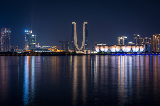 杭州钱塘江城市夜景
