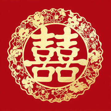 中式传统金色双喜图案