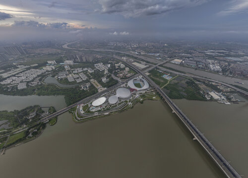 顺德德胜体育中心俊工五沙云海风光全景