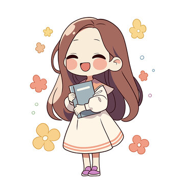 捧书微笑的可爱少女