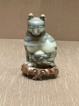 二十世纪上半叶黑白玉猫和田玉青花
