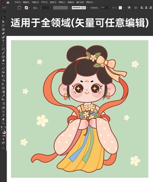 古风可爱少女矢量插画