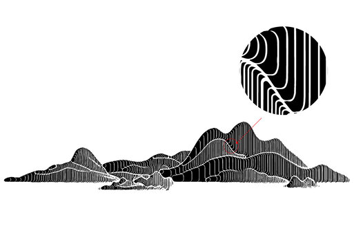 矢量意境山水线条图案