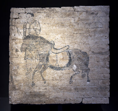 古代骑马人物砖画