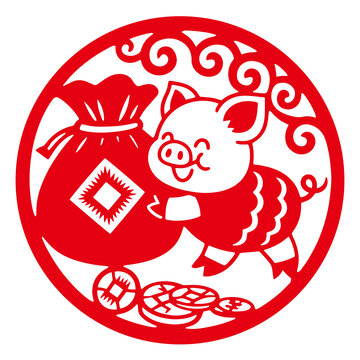 可爱猪年剪纸