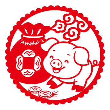 剪纸风猪