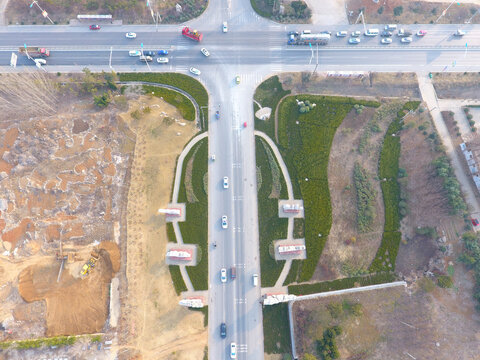 城市道路航拍俯瞰景象