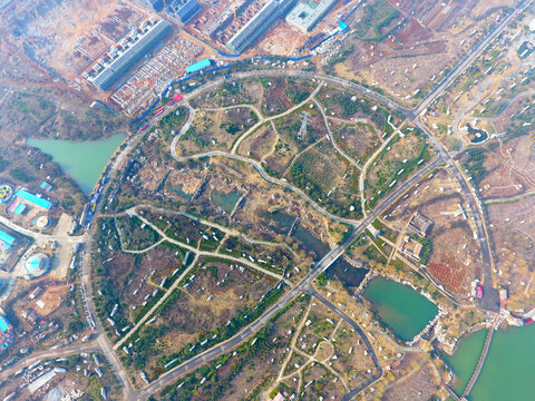 城市公园航拍俯瞰景象