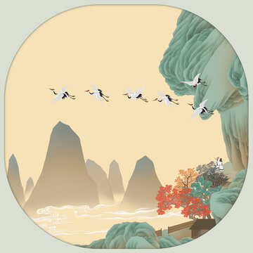 青绿山水宫扇