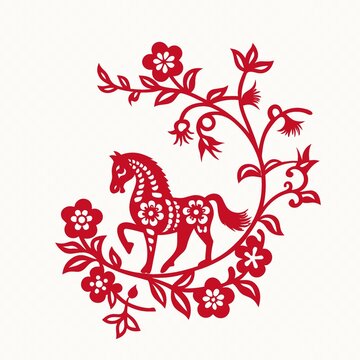 马年窗花剪纸