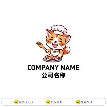 卡通猫咪厨师形象标识
