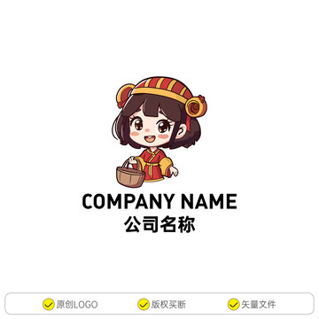 提篮子的卡通小女孩