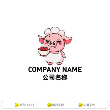 吃美食的卡通小猪