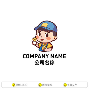 吃薯片的卡通男孩