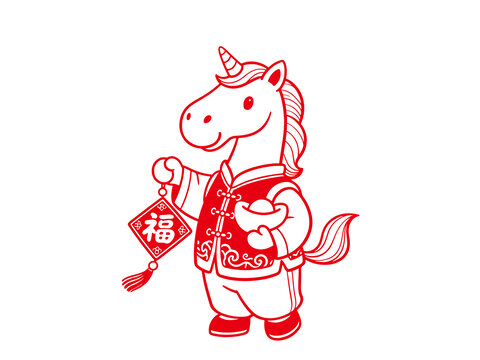 剪纸风格马