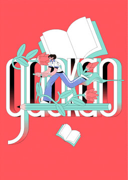 高考插画踩着铅笔冲刺的学生