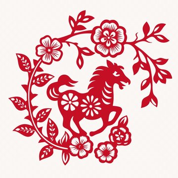 矢量马窗花插画
