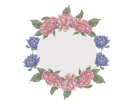 手绘花卉圆形花环矢量图案