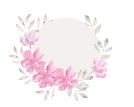 粉色花朵水彩圆形矢量花环