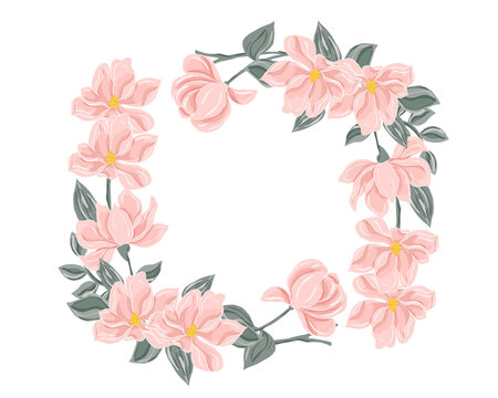 粉色花卉花环矢量插画