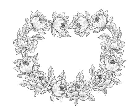 手绘花卉心形花环矢量图案