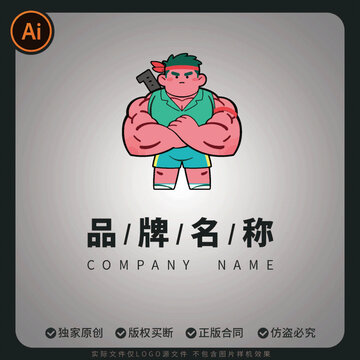 强壮卡通工人形象品牌标志