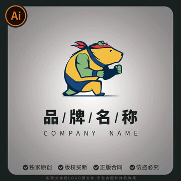 卡通卡皮巴拉拳击手运动风品牌标志