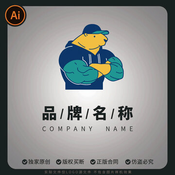 强壮戴帽子的卡皮巴拉运动健身形象