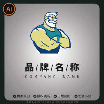 强壮老者胡子大叔运动健身主题logo设计