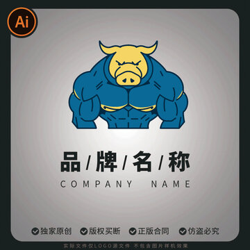 健硕公牛肌肉logo商用品牌标志设计