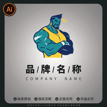 强壮肌肉男健身教练logo运动品牌标志
