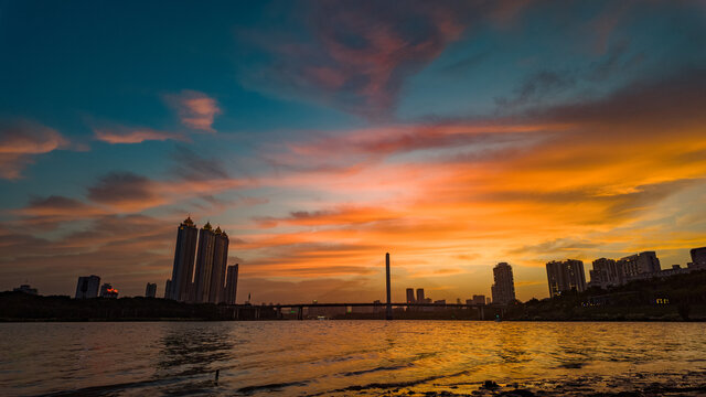 南宁邕江白沙大桥风景夕阳晚霞