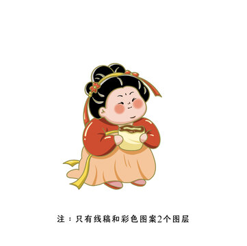唐朝仕女卡通烧饼美食