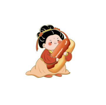 唐朝仕女卡通热狗美食