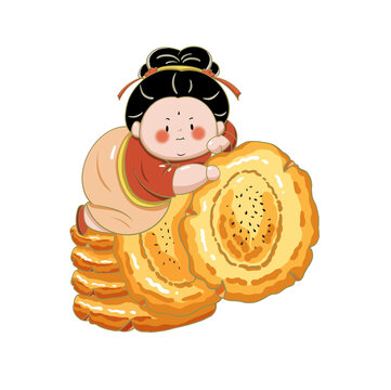 唐朝仕女卡通烧饼美食