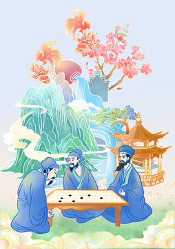 河南平顶山郏县三苏园下棋对弈景区