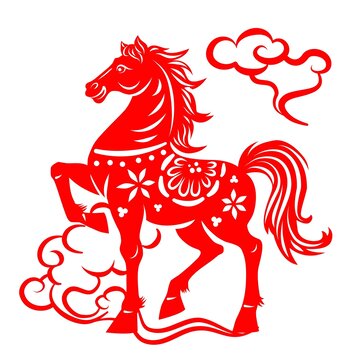 马剪纸图案矢量图